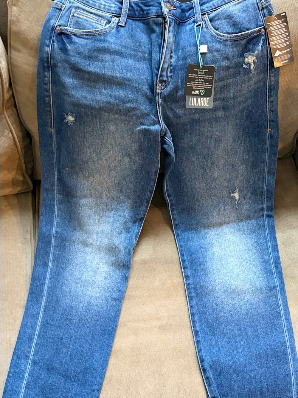 LulaRoe  Medium Blue Straight Leg Jeans with Light Distressing